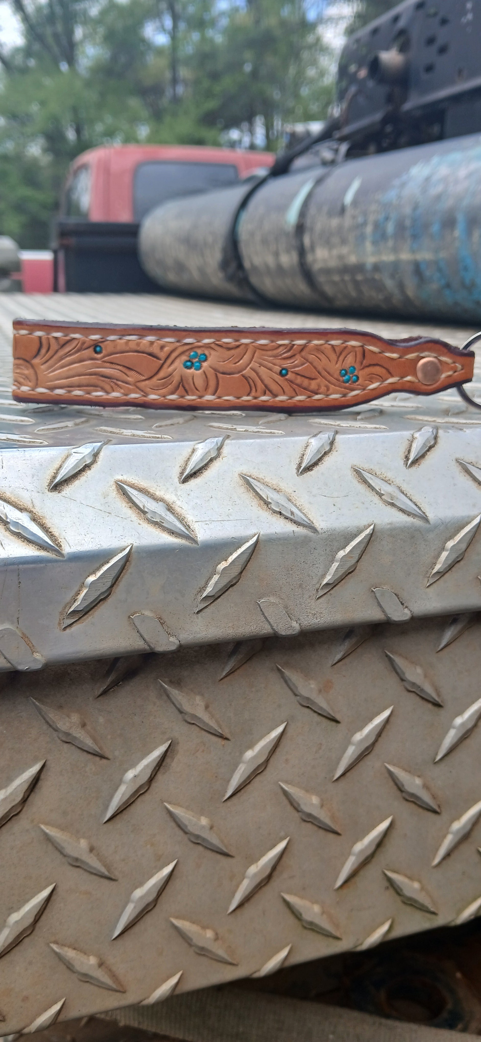 Leather Keychain (floral tooled with turquoise accents)