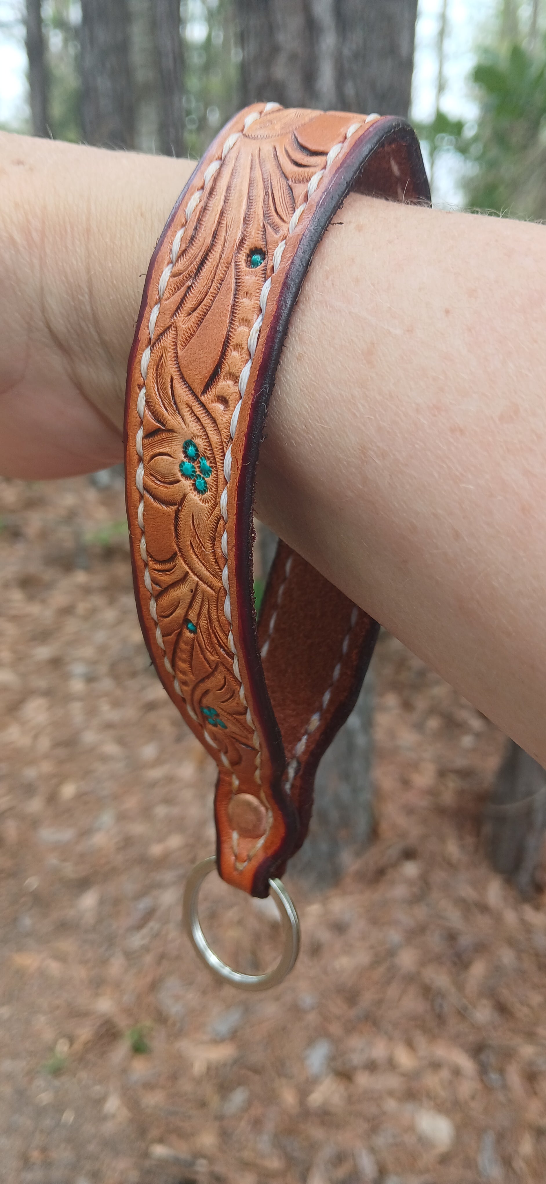 Leather Keychain (floral tooled with turquoise accents)