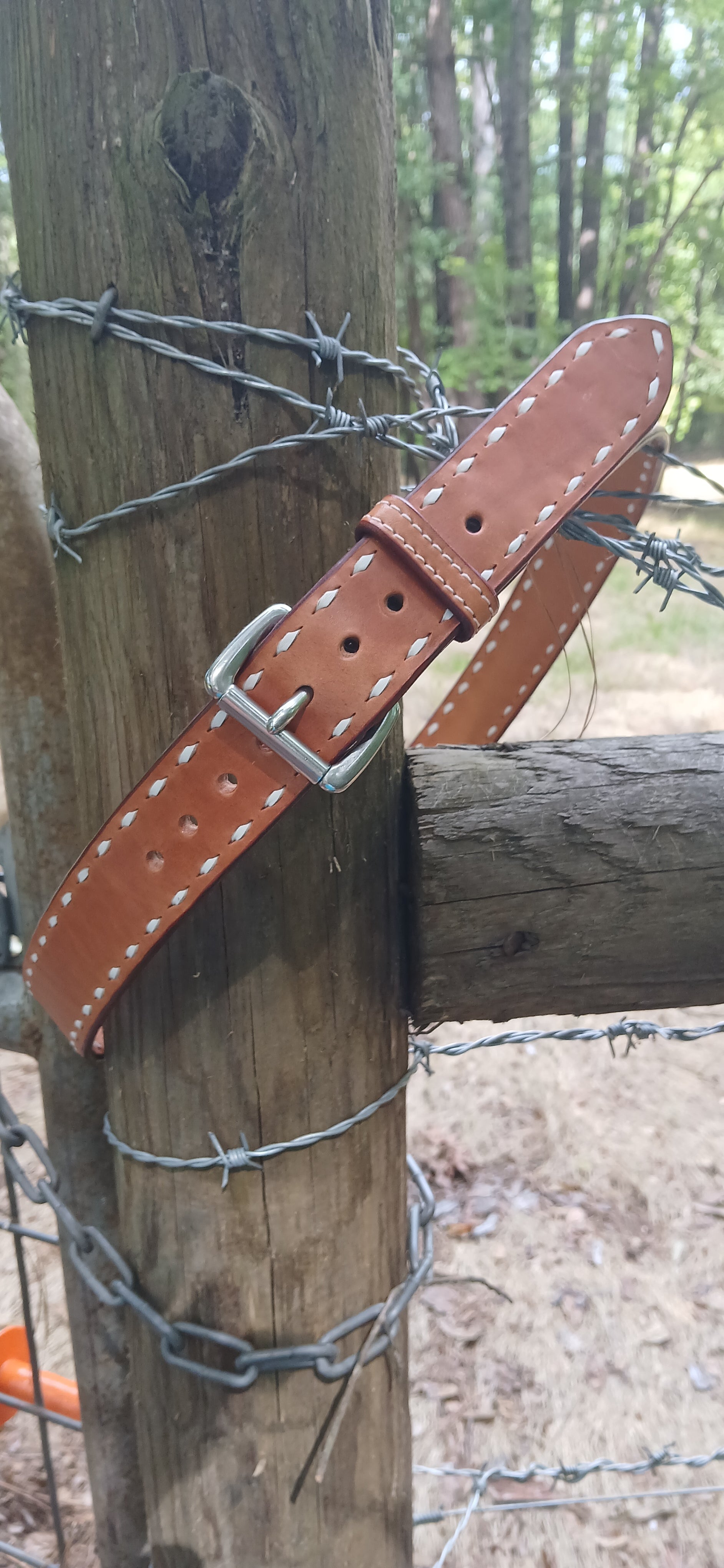 Buck Stitched Leather Belt 44 in adjustable to fit 41-47 in waist