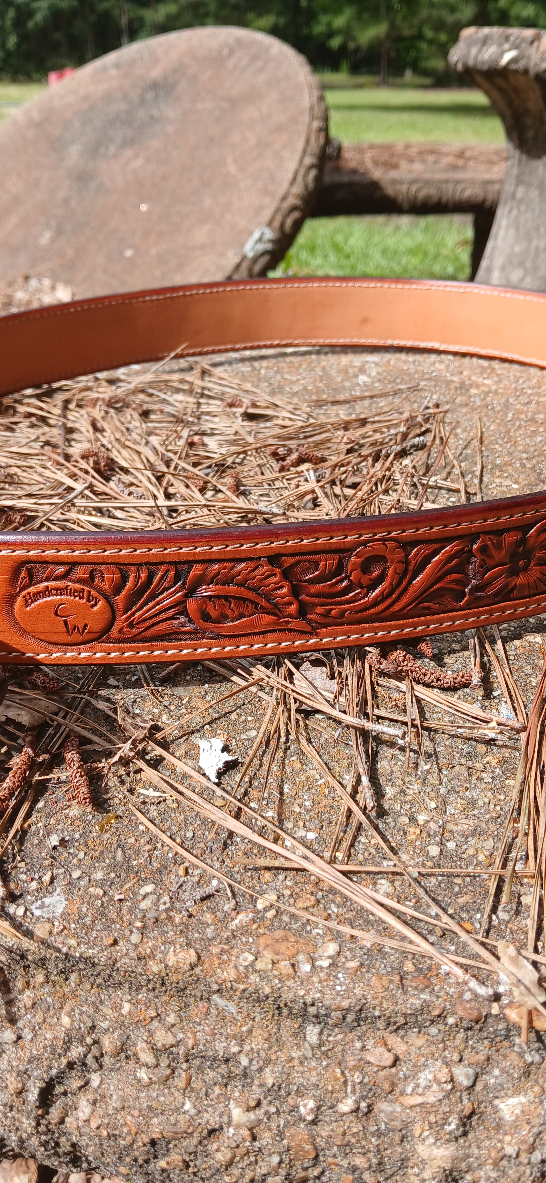 Tooled Leather Belt 40 in adjustable to fit 37-43 in waist