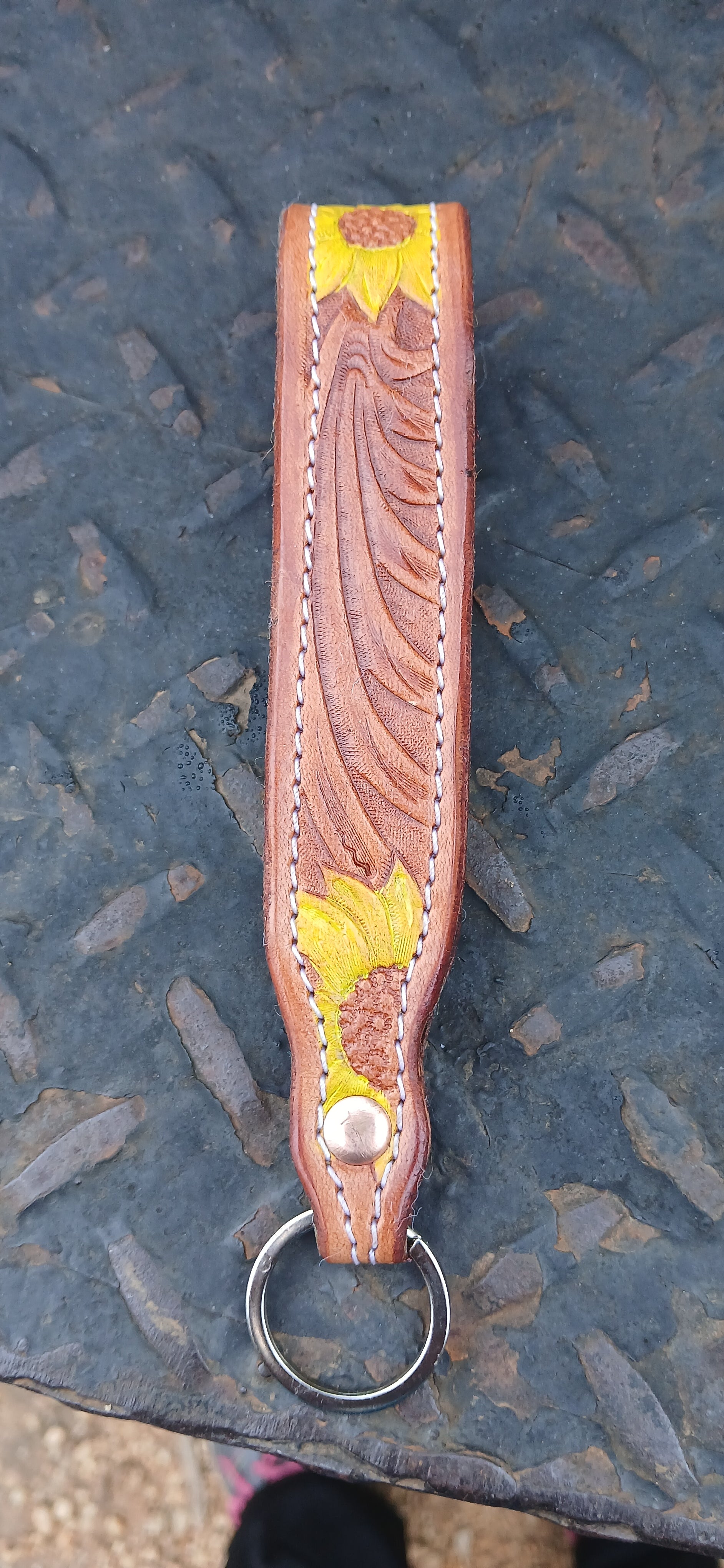 Leather Keychain( with sunflowers)